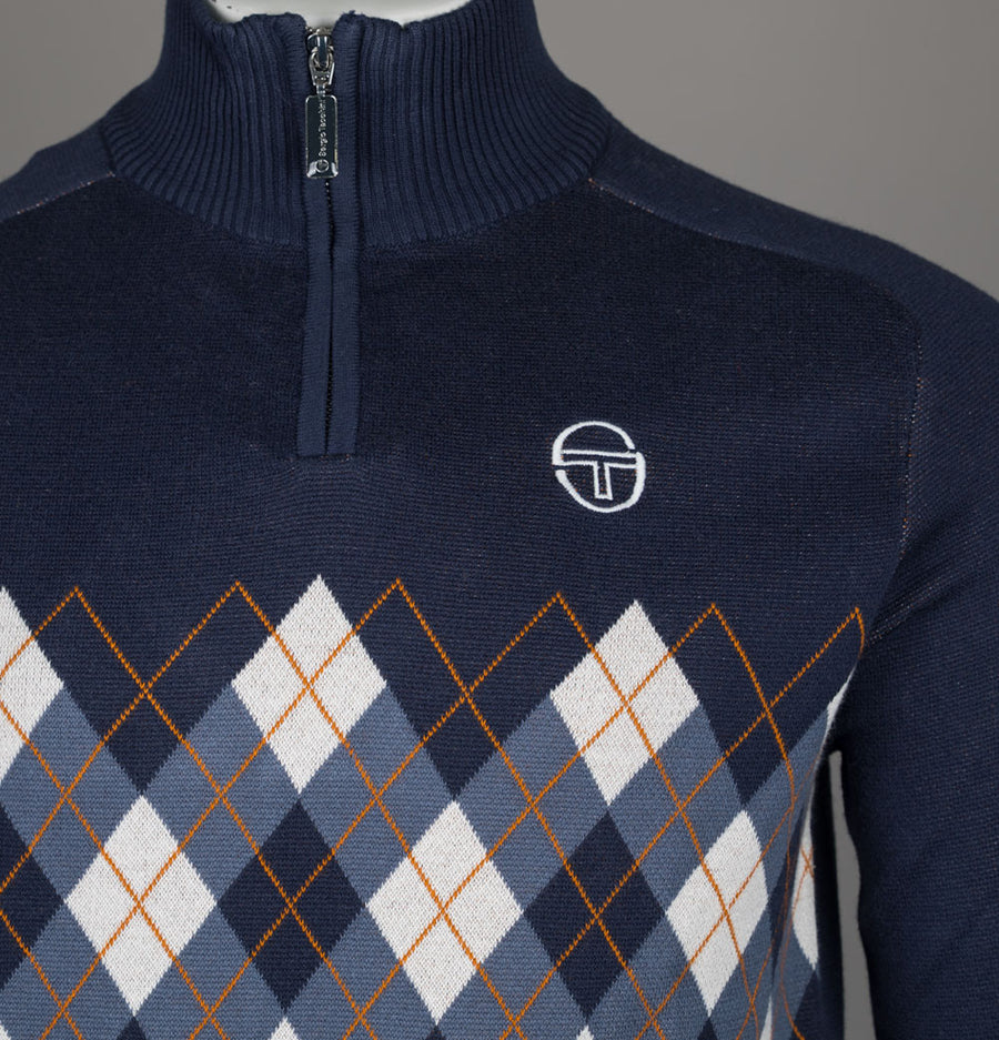 Sergio Tacchini Sangro 1/4 Zip Knitted Jumper Maritime Blue/Vintage Indigo/Gardenia
