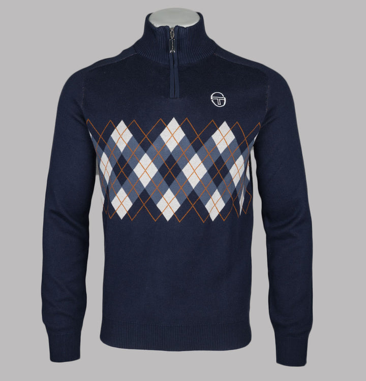 Sergio Tacchini Sangro 1/4 Zip Knitted Jumper Maritime Blue/Vintage Indigo/Gardenia