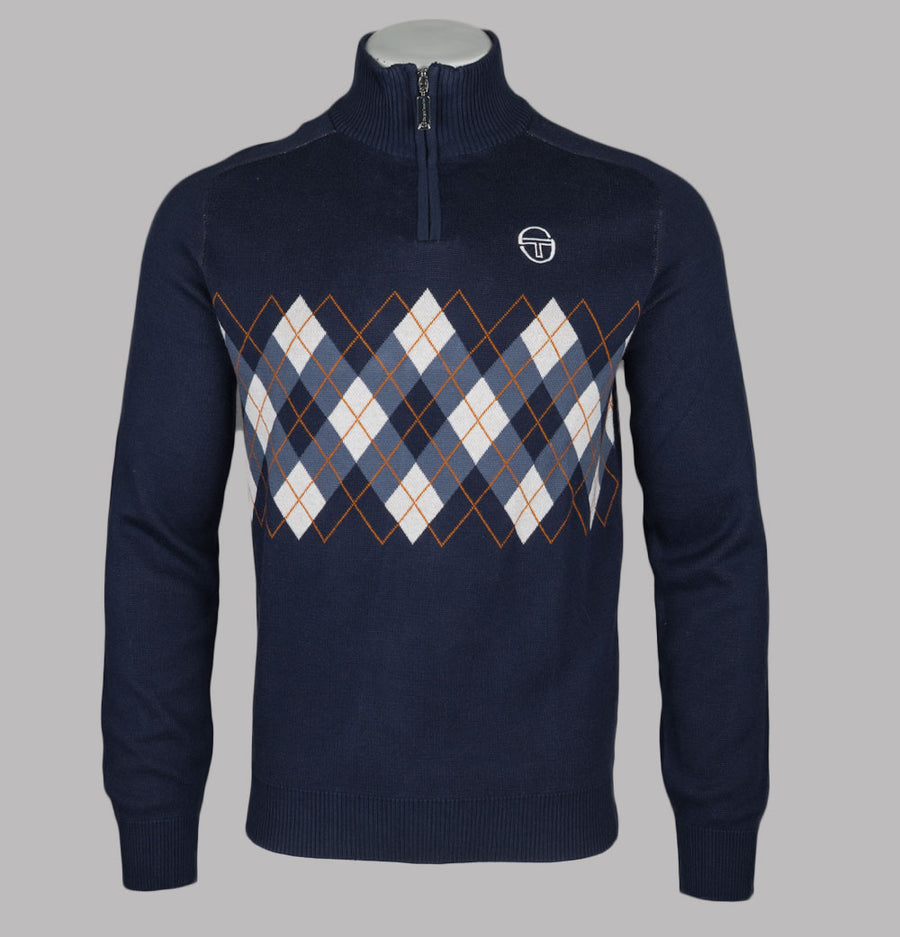 Sergio Tacchini Sangro 1/4 Zip Knitted Jumper Maritime Blue/Vintage Indigo/Gardenia