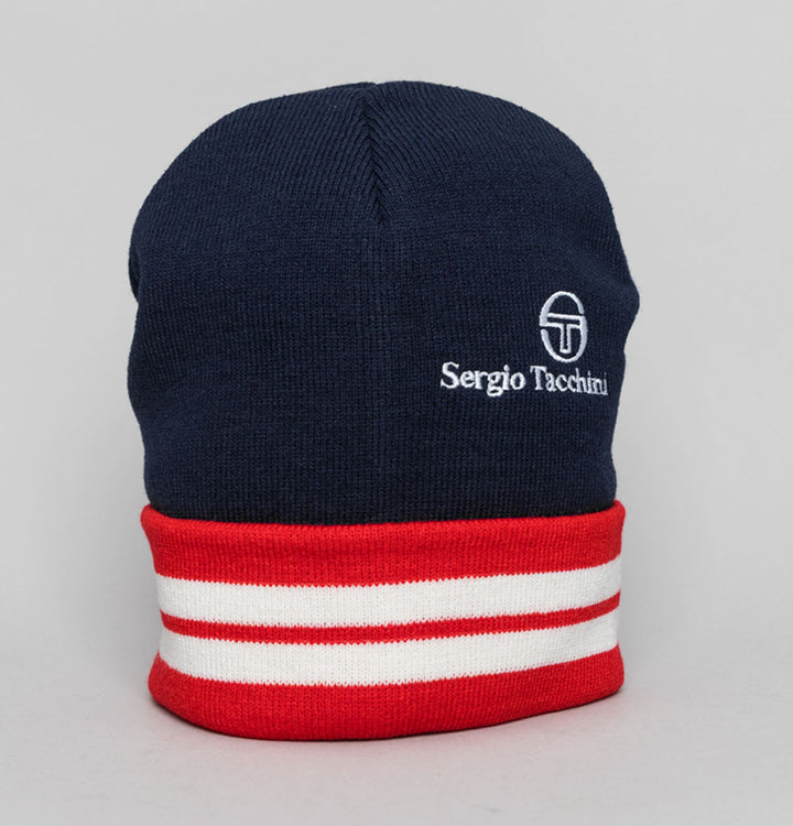 Sergio Tacchini Surgis Striped Beanie Maritime Blue/White/Adrenaline Rush
