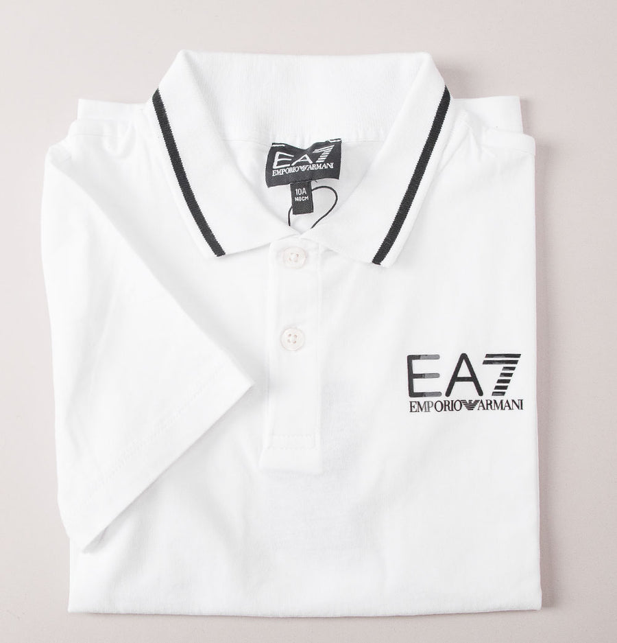 EA7 Core Stripe Collar Polo Shirt White
