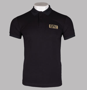 EA7 Gold Logo Pique Polo Shirt Black
