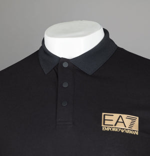 EA7 Gold Textured Logo Polo Shirt Black