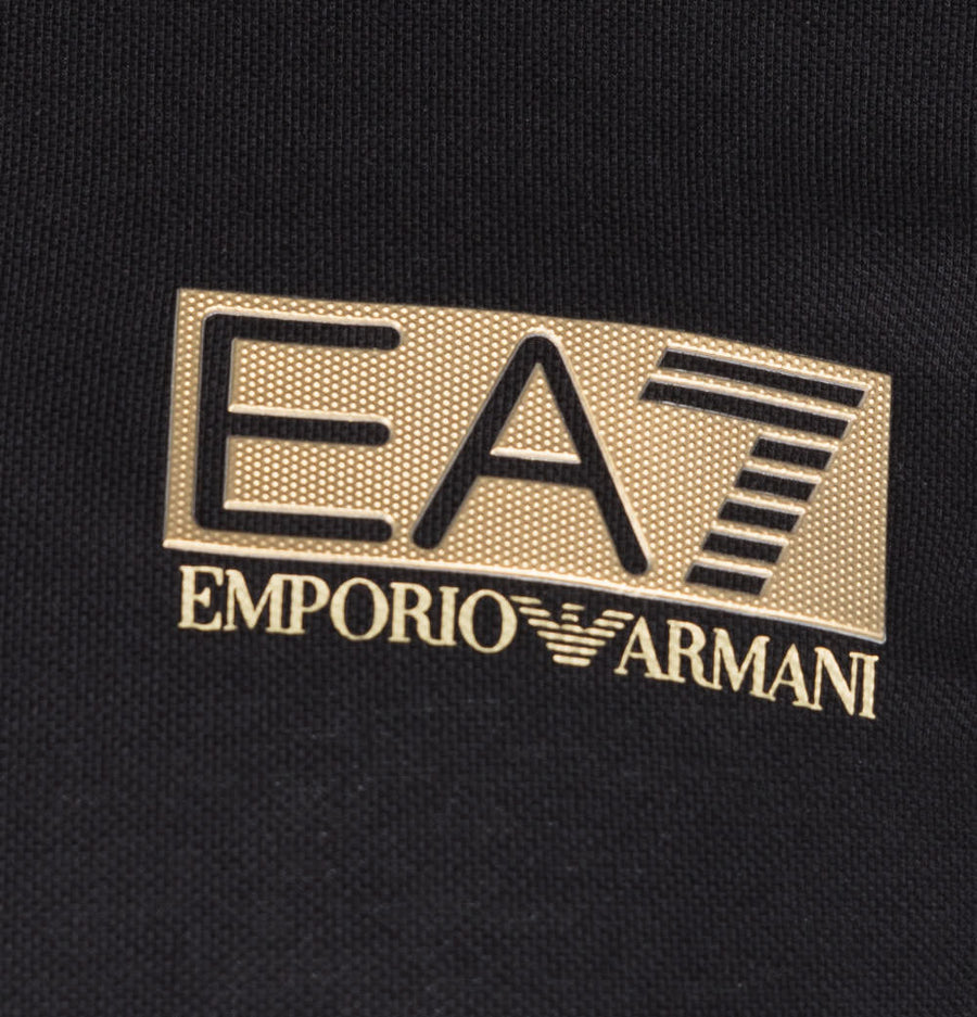 EA7 Gold Textured Logo Polo Shirt Black