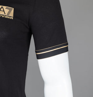 EA7 Gold Textured Logo Polo Shirt Black