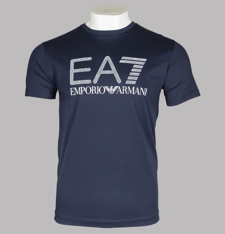 EA7 Rubberised Textured Logo T-Shirt Navy Blue