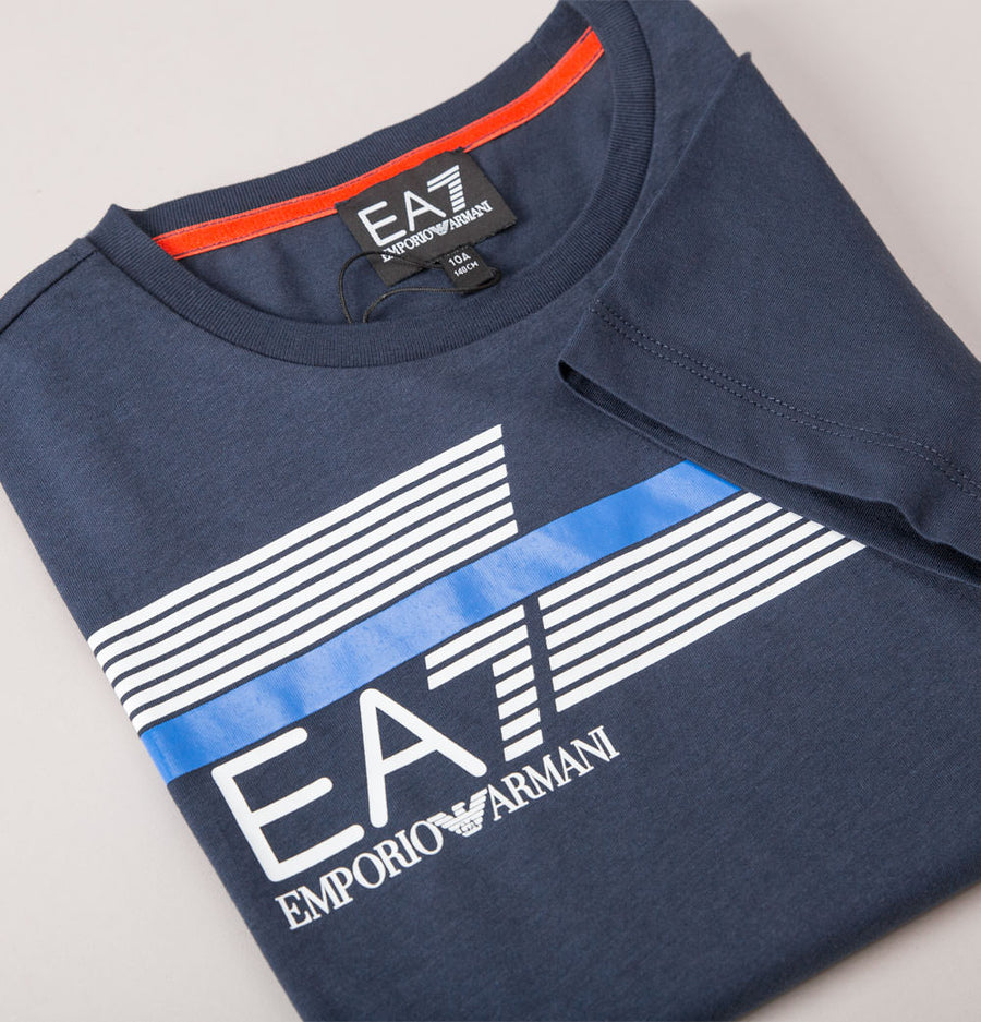EA7 Stripe Lines Logo T-Shirt Navy Blue
