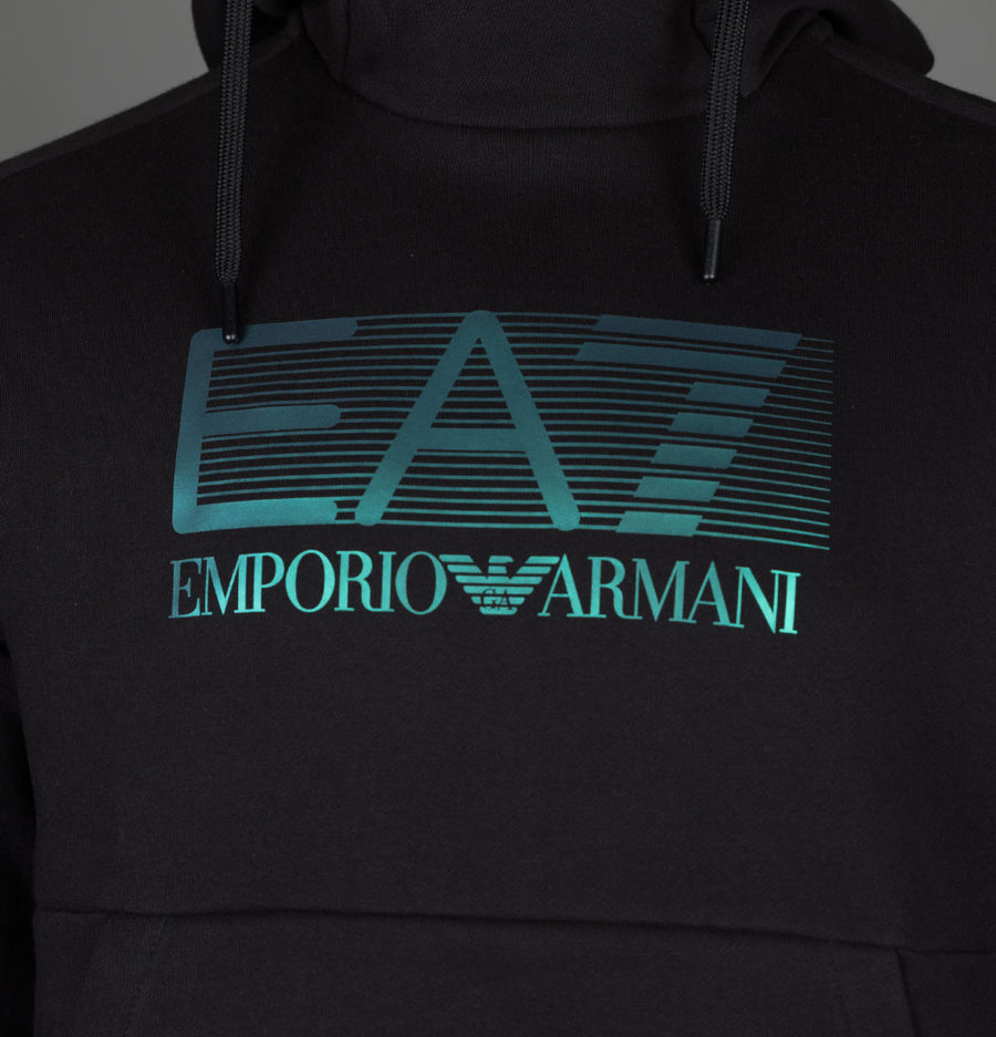 EA7 Two Tone Graphic Logo Hooded Sweatshirt Black