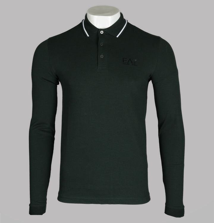 EA7 L/S Tipped Collar Polo Shirt Dark Green
