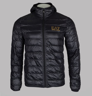 EA7 Quilted Down Hooded Jacket Black/Gold