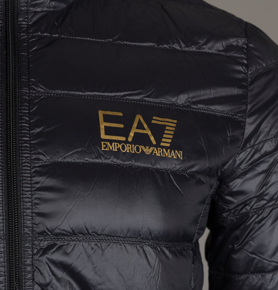 EA7 Quilted Down Hooded Jacket Black/Gold