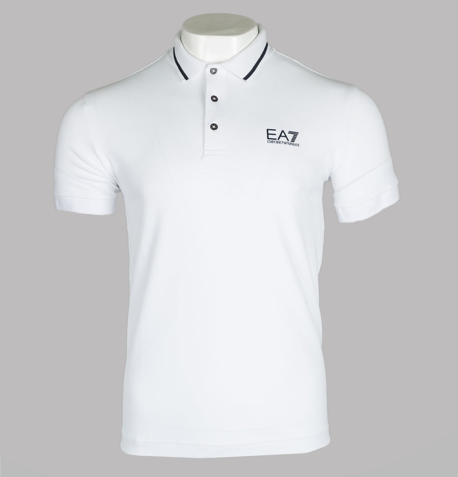 EA7 S/S Tipped Collar Polo Shirt White