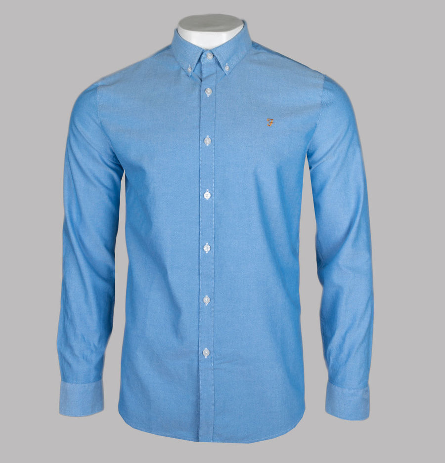 Farah Brewer Slim Fit Oxford Shirt Mid Blue