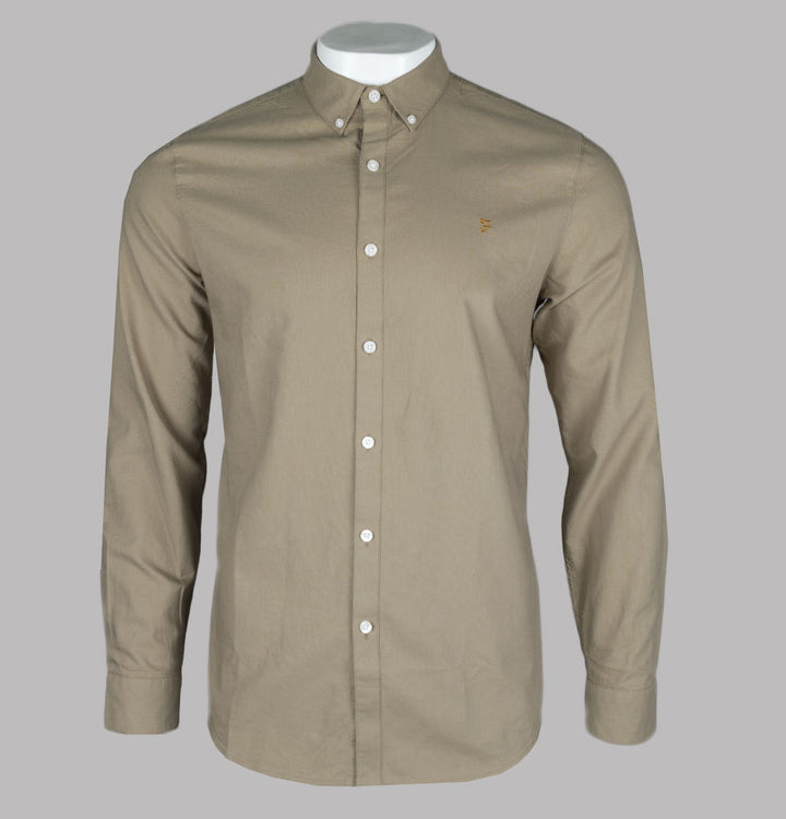 Farah Brewer Slim Fit Oxford Shirt Beige