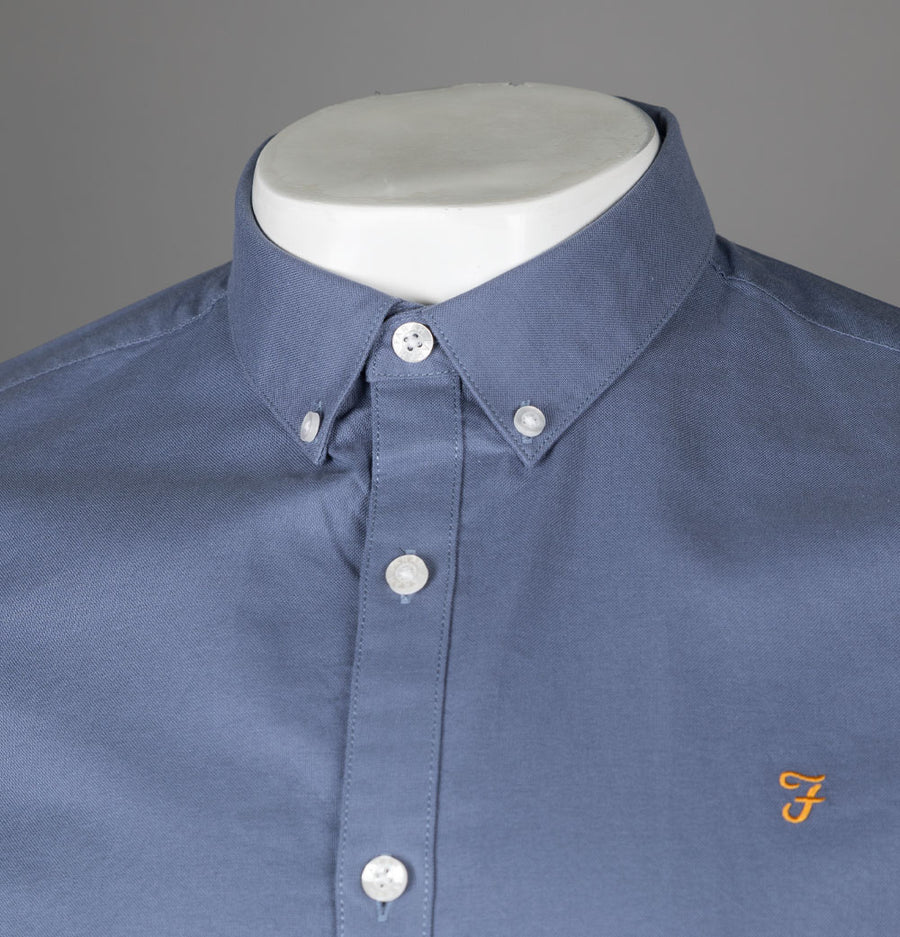 Farah Brewer Slim Fit S/S Oxford Shirt Battleship Blue