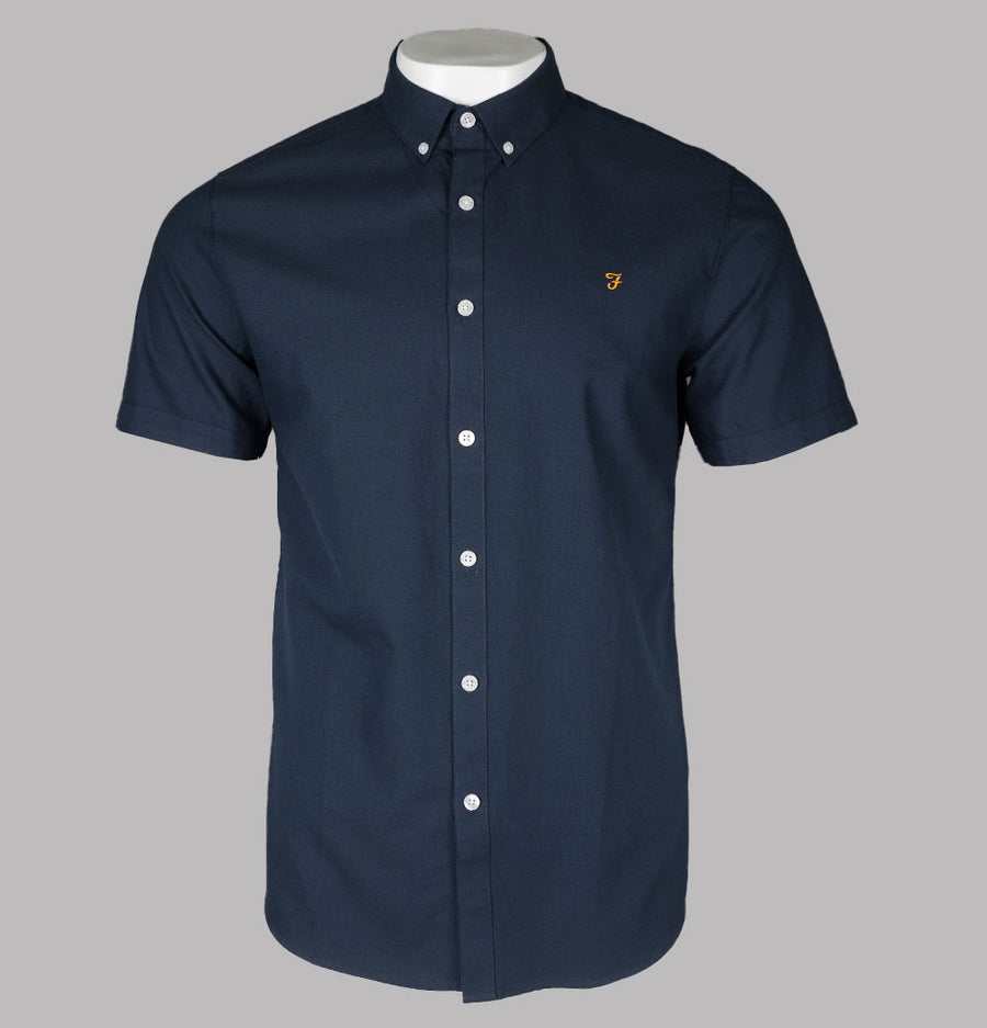 Farah Brewer Slim Fit S/S Oxford Shirt Navy