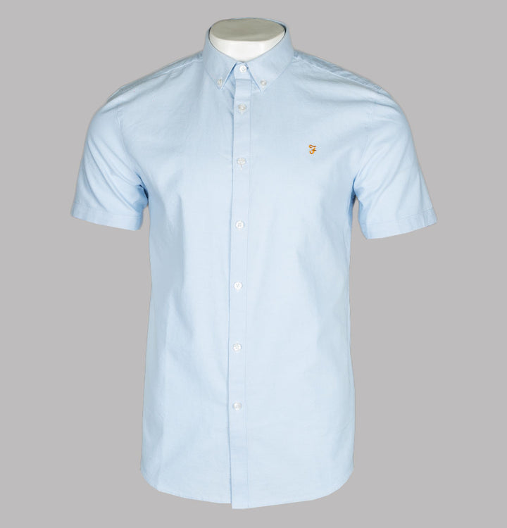 Farah Brewer Slim Fit S/S Oxford Shirt Sky Blue