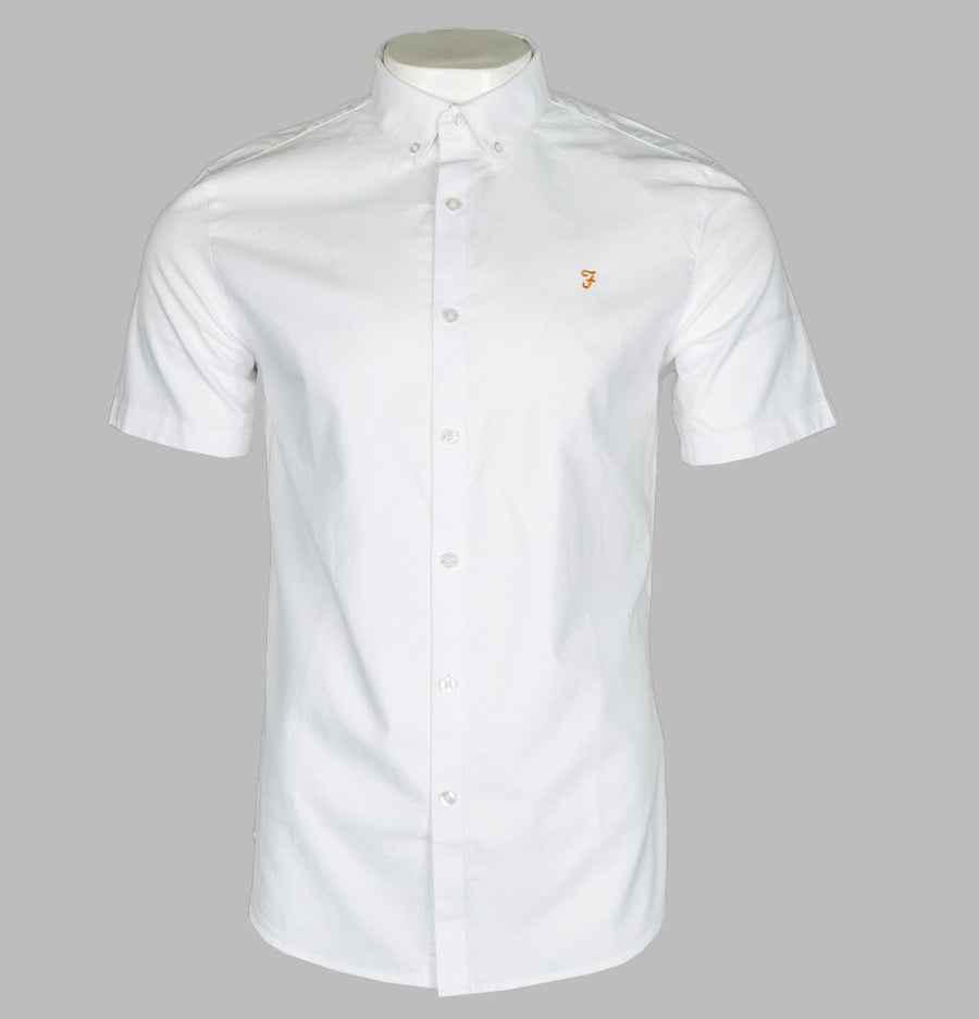 Farah Brewer Slim Fit S/S Oxford Shirt White