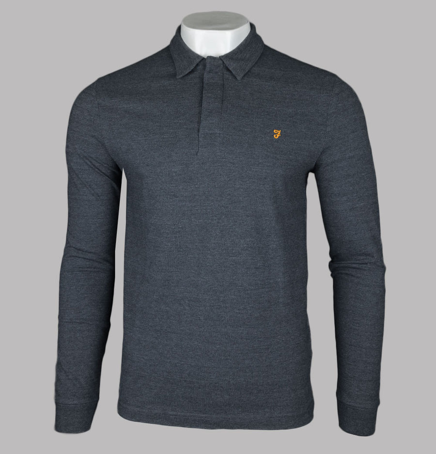 Farah Haslam Slim Fit LS Polo Shirt Grey Marl