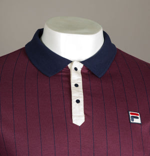 Fila Vintage BB2 LS Borg Striped Polo Shirt Prune/Navy
