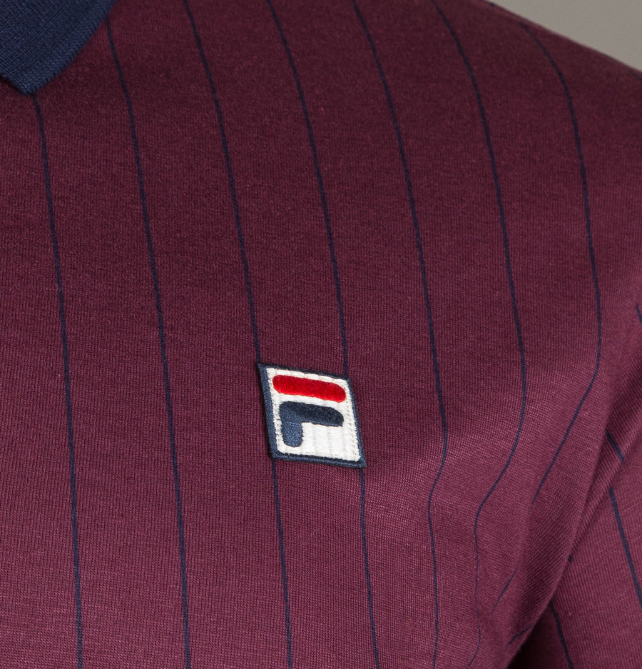 Fila Vintage BB2 LS Borg Striped Polo Shirt Prune/Navy