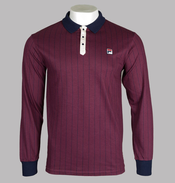 Fila Vintage BB2 LS Borg Striped Polo Shirt Prune Navy Bronx Clothing