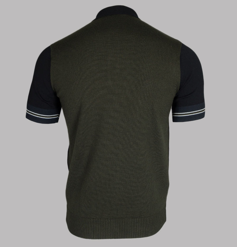 Fred Perry Contrast Panel Knitted Polo Shirt Black