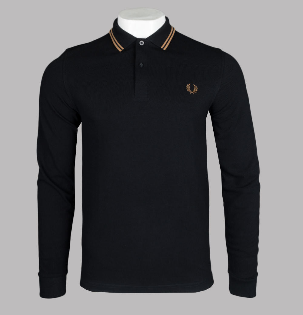 【FRED PERRY】Twin Tipped Shirt★Black/Shaded Stone Fred Perry LS Twin Tipped Polo Shirt Black/Shaded Stone
