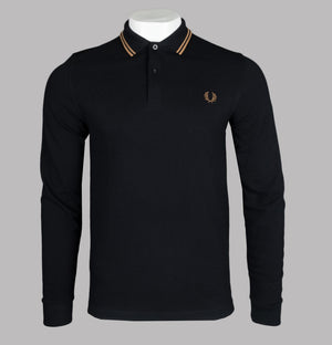 Fred Perry LS Twin Tipped Polo Shirt Black/Shaded Stone