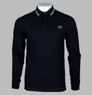 Fred Perry LS Twin Tipped Polo Shirt Black/Silver Blue