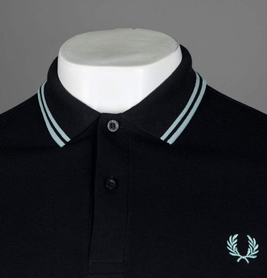 Fred Perry LS Twin Tipped Polo Shirt Black/Silver Blue