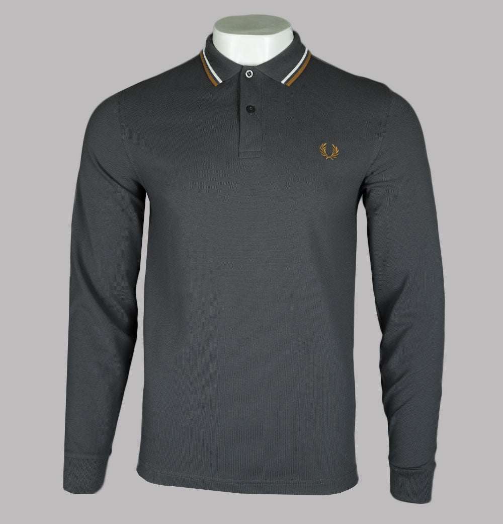 Fred Perry LS Twin Tipped Polo Shirt Gunmetal – Bronx Clothing