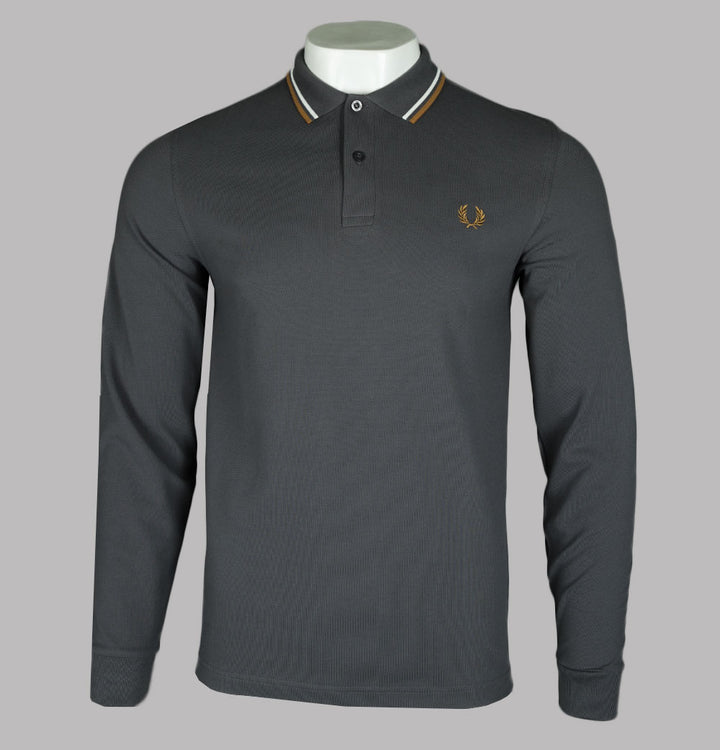 Fred Perry LS Twin Tipped Polo Shirt Gunmetal