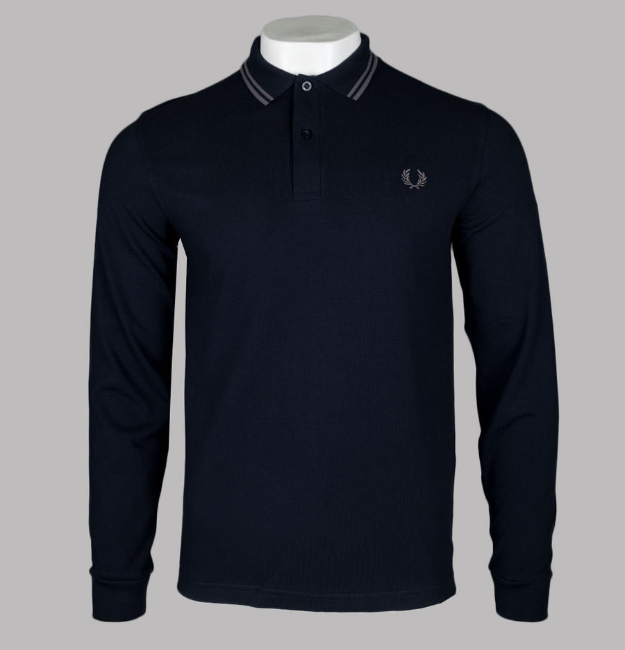 Fred Perry LS Twin Tipped Polo Shirt Navy/Gunmetal