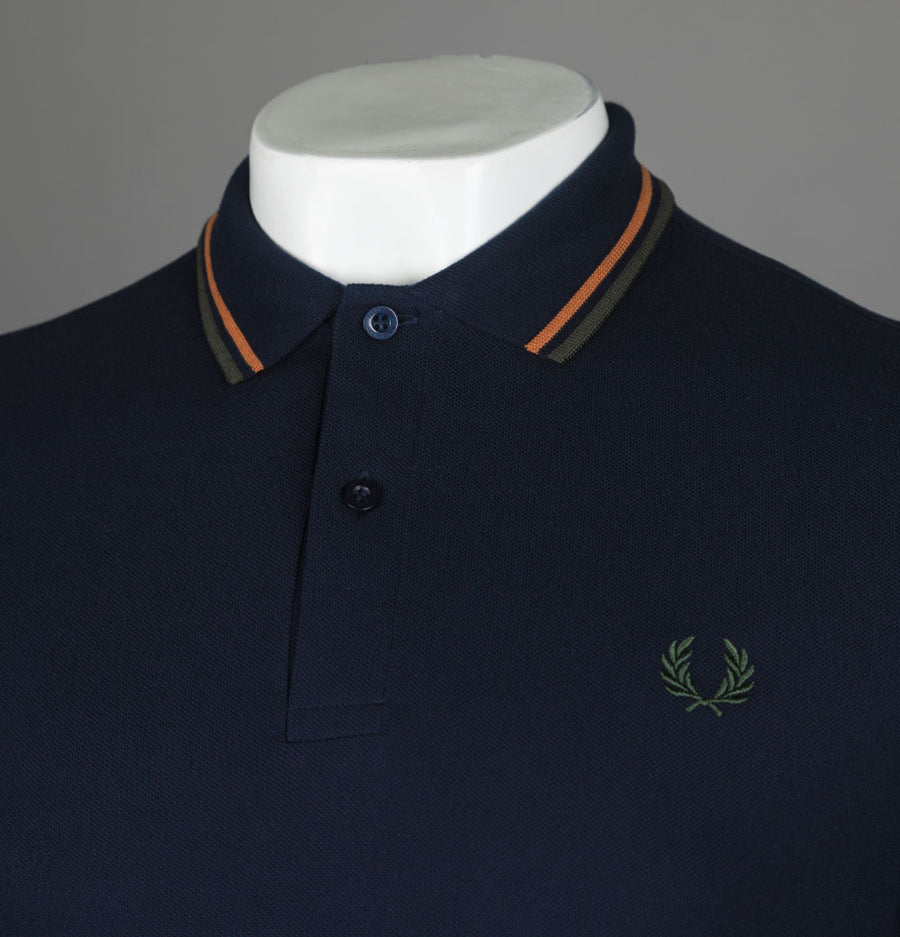 Fred Perry LS Twin Tipped Polo Shirt Navy/Night Green