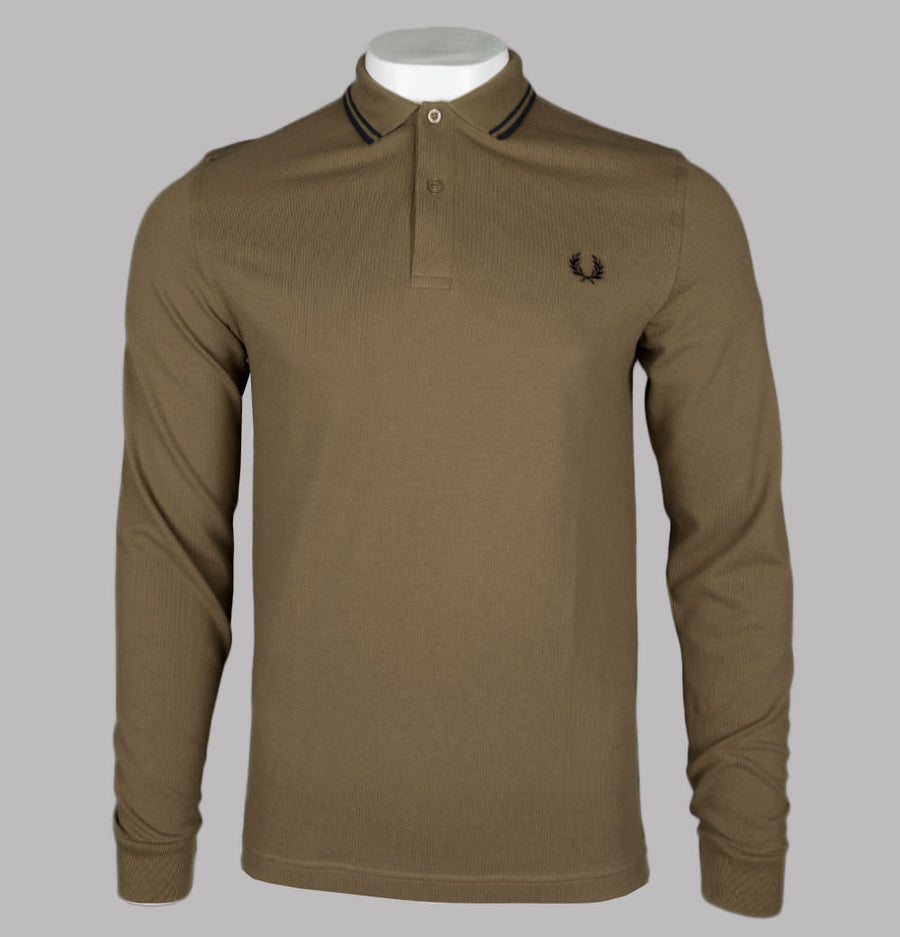 Fred Perry LS Twin Tipped Polo Shirt Shaded Stone
