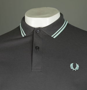 Fred Perry woven panel polo shirt in brighton blue
