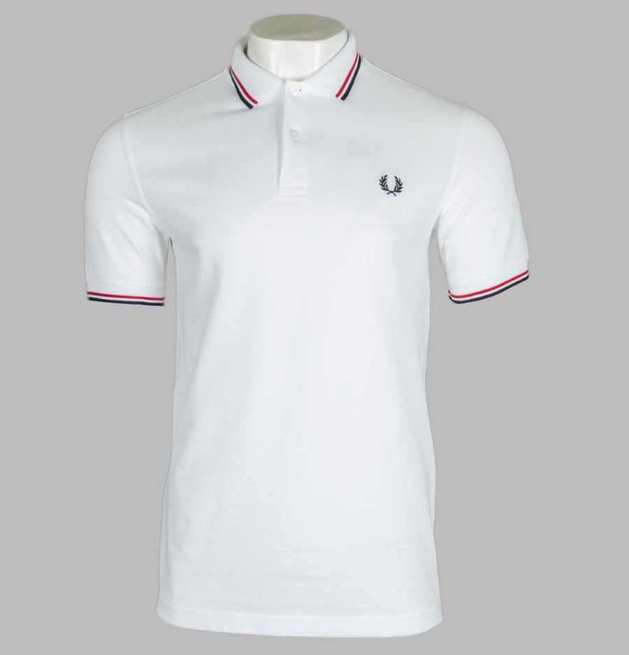 Fred Perry M3600 Polo Shirt White/Bright Red/Navy