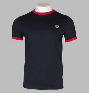 Fred Perry Ringer T-Shirt Navy/Blood