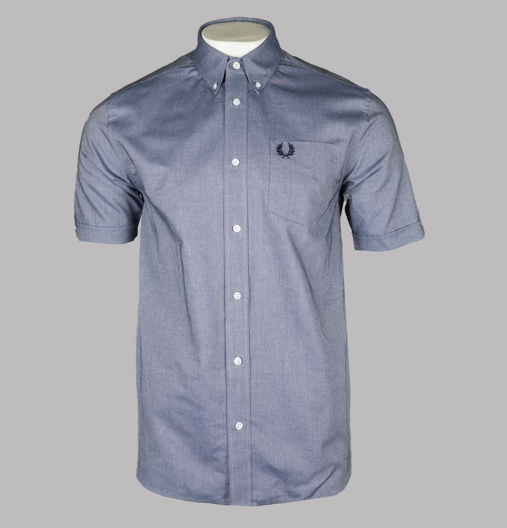 Fred Perry Short Sleeve Oxford Shirt Mid Blue