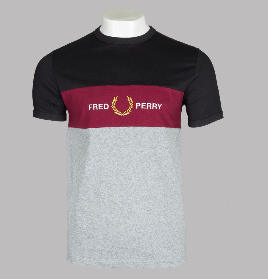 Fred Perry Embroidered Panel T-Shirt Steel Marl