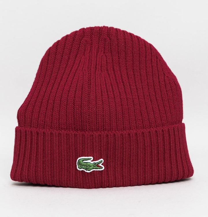 Lacoste Ribbed Wool Beanie Bordeaux
