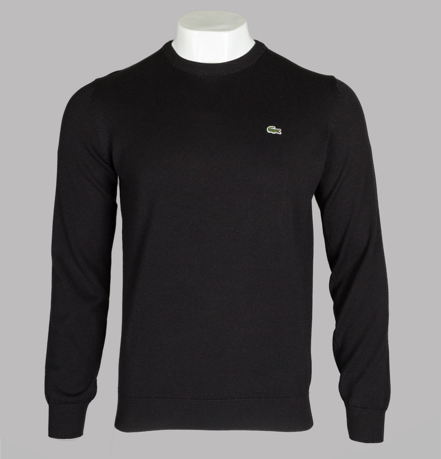 Lacoste Crew Neck Caviar Pique Accent Cotton Sweater Black