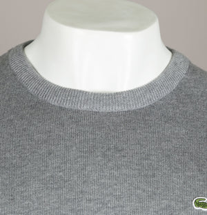 Lacoste Crew Neck Caviar Pique Accent Cotton Sweater Grey