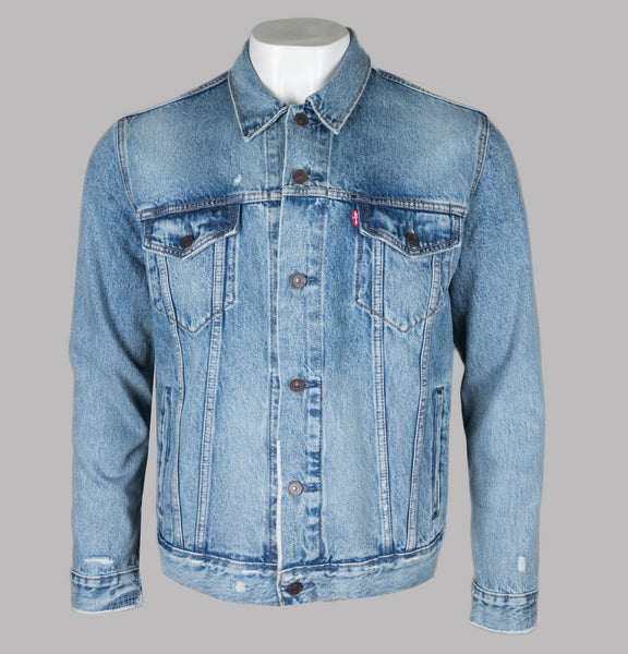 Light denim wash Levi’s jacket with dragon top back