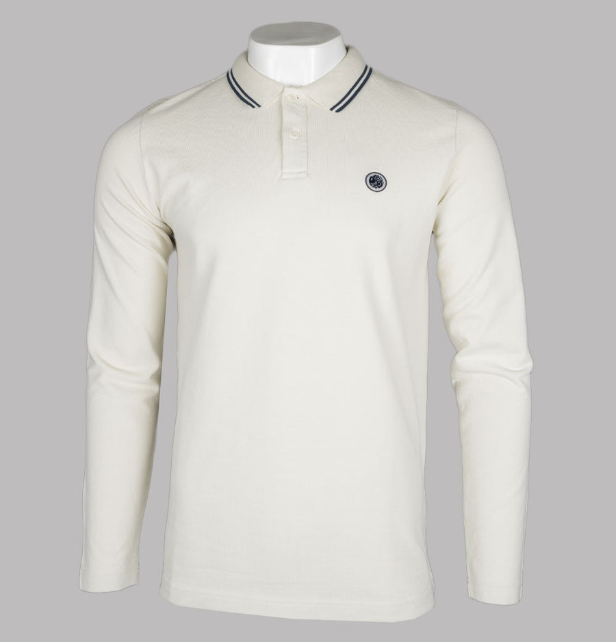 Pretty Green Barton LS Polo Shirt Light Grey