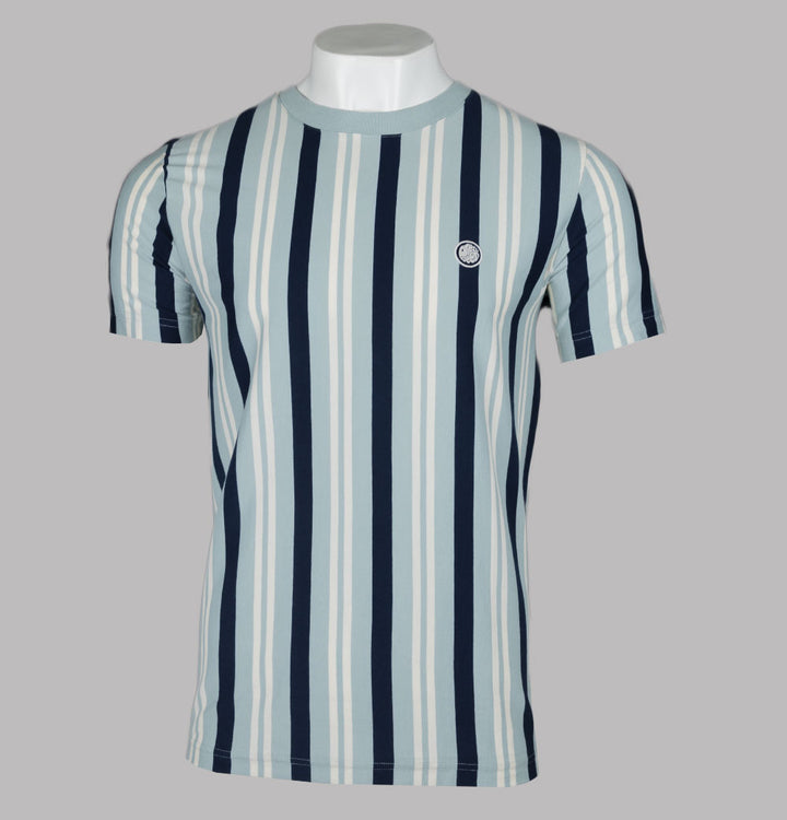 Pretty Green Capella Vertical Stripe T-Shirt Light Blue