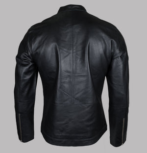 Pretty Green Freeman Leather Jacket Black