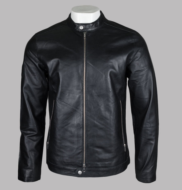 Pretty Green Freeman Leather Jacket Black