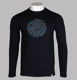 Pretty Green LS Alloway Paisley Logo T-Shirt Black